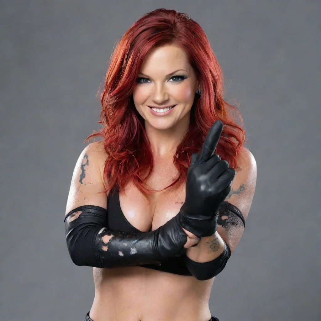 aiartstation art lita wwe smiling  with black nitrile gloves and gun  and  mayonnaise splattered everywhere confident engaging wow 3