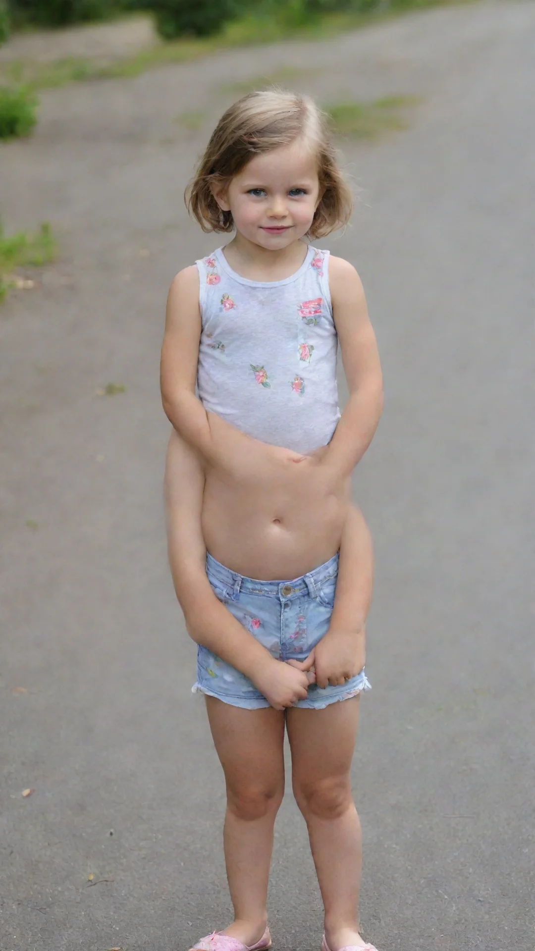 aiartstation art little girl in shorts confident engaging wow 3 tall