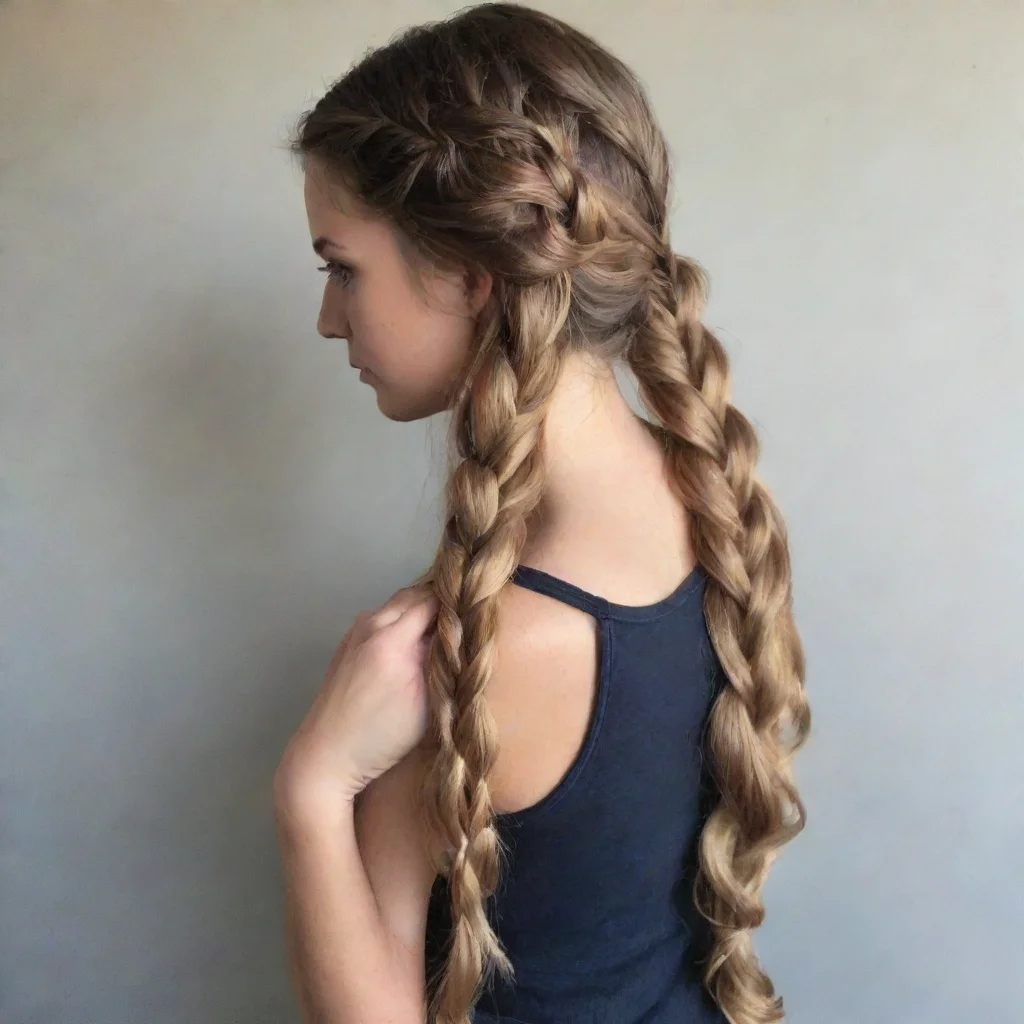 aiartstation art long braid of hair held in one hand confident engaging wow 3