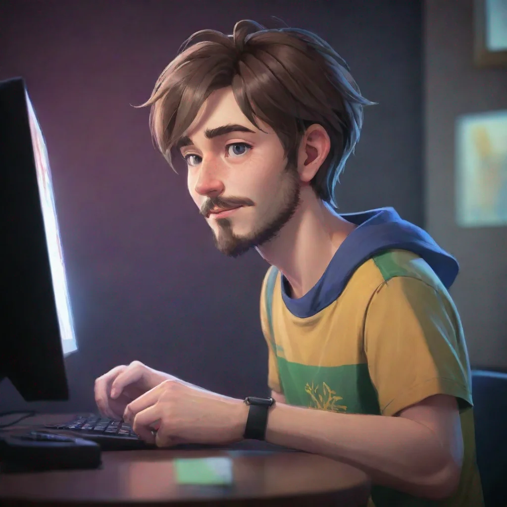artstation art look like an anime cartoon style of a  40 year old man with a slightly bigger beard confident engaging wow 3