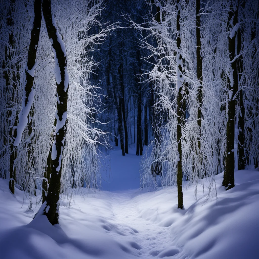 artstation art looking down into forest snow forest night time willow the wisp confident engaging wow 3