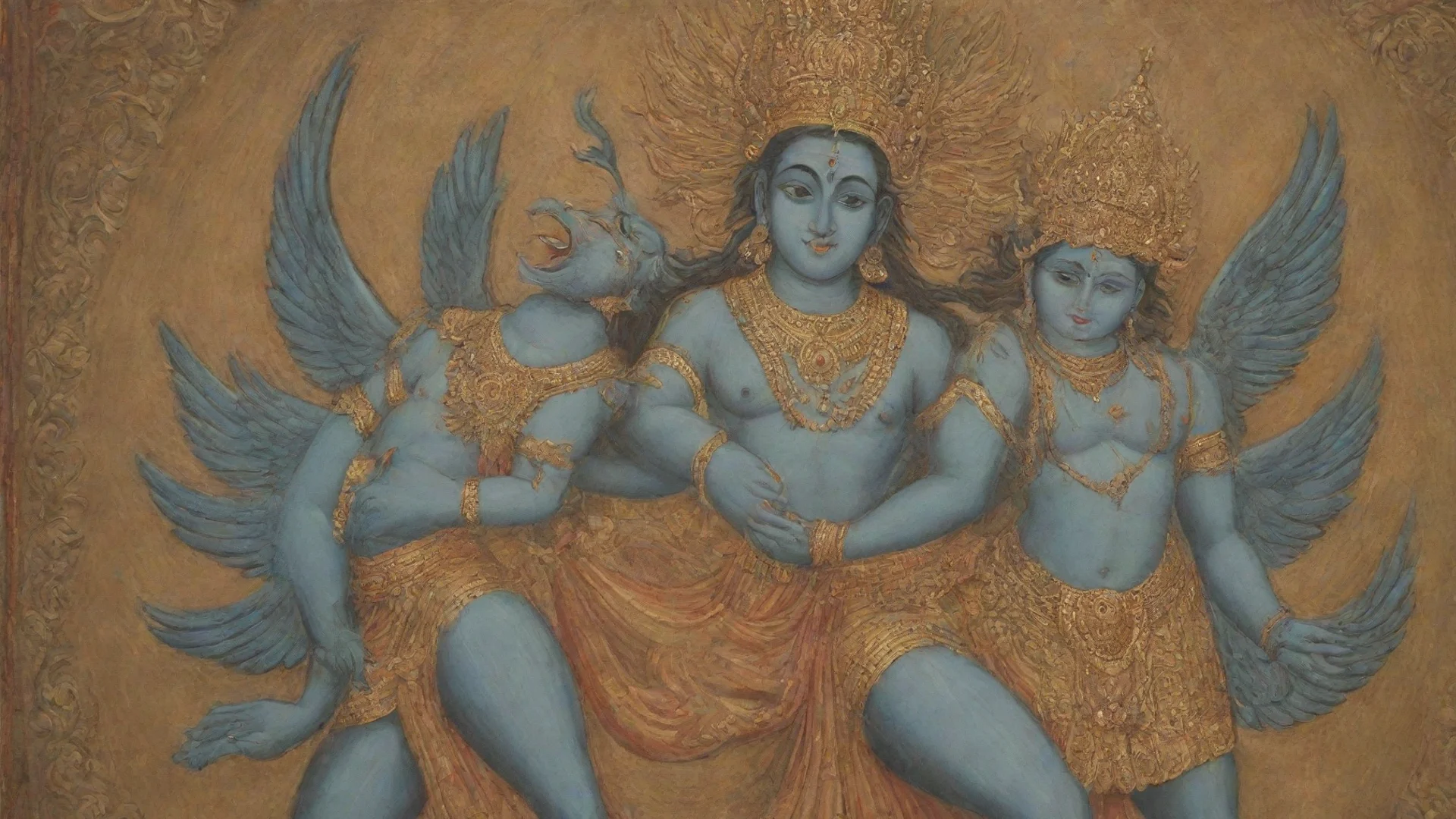artstation art lord vishnu with garuda bird confident engaging wow 3 wide