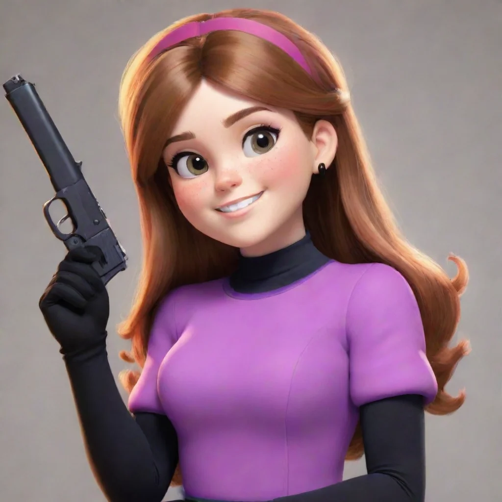 artstation art mabel pines smiling with black gloves and gun hd confident engaging wow 3