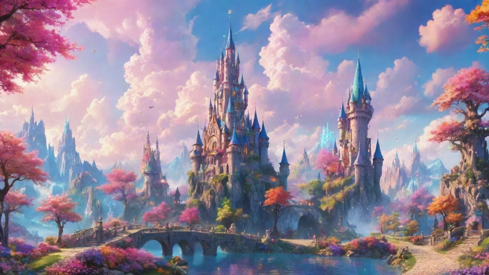 artstation art magical world with a tower hd aesthetic omg colorful confident engaging wow 3 wide