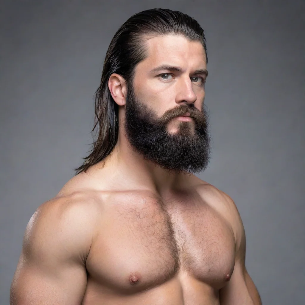 aiartstation art make a light heavyweight wrestler with a low tapered faded black mullet and beard confident engaging wow 3