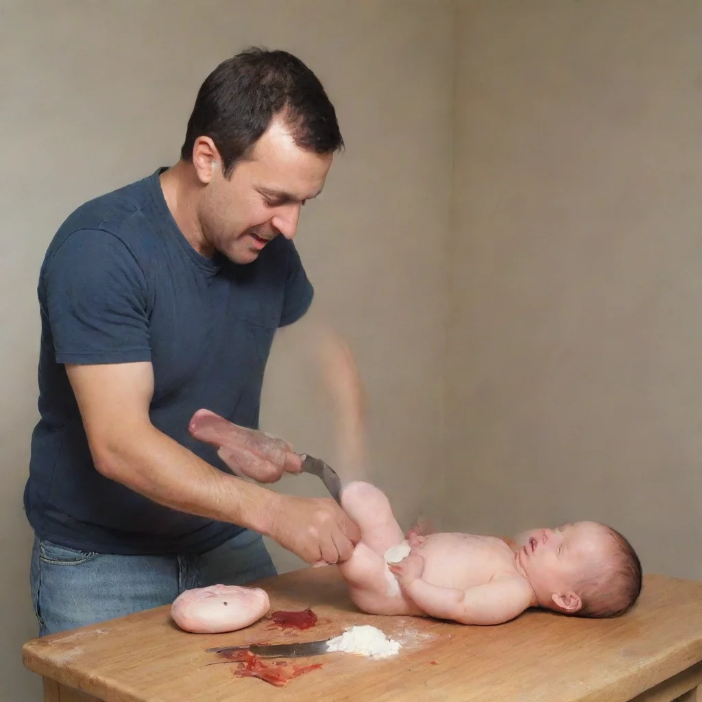 aiartstation art man chopping up a baby confident engaging wow 3
