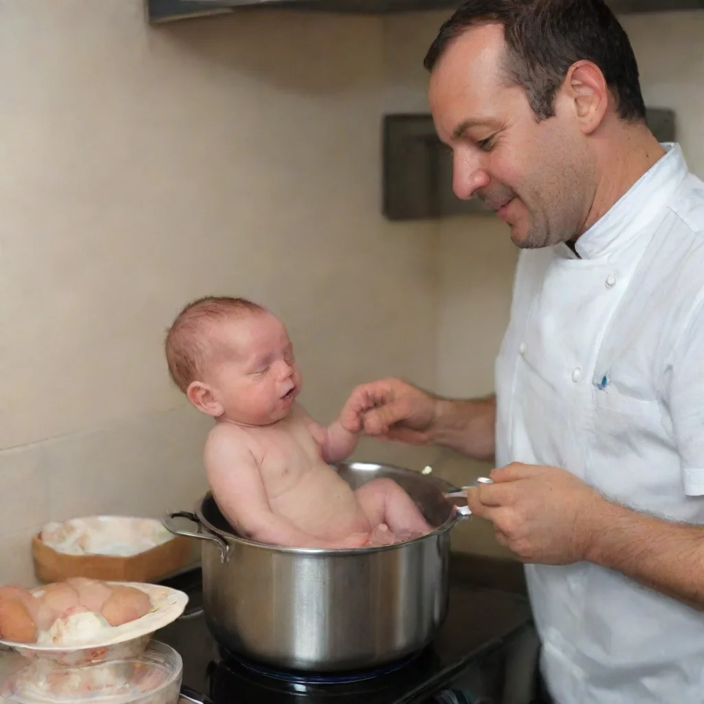 aiartstation art man cooking a newborn baby in a pot on a cooker confident engaging wow 3