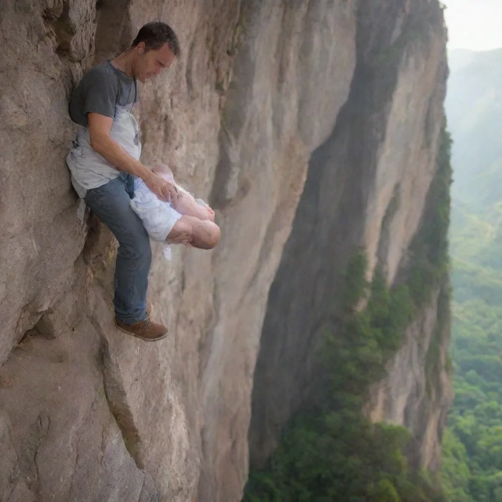 aiartstation art man dropping a newborn baby off a cliffside confident engaging wow 3