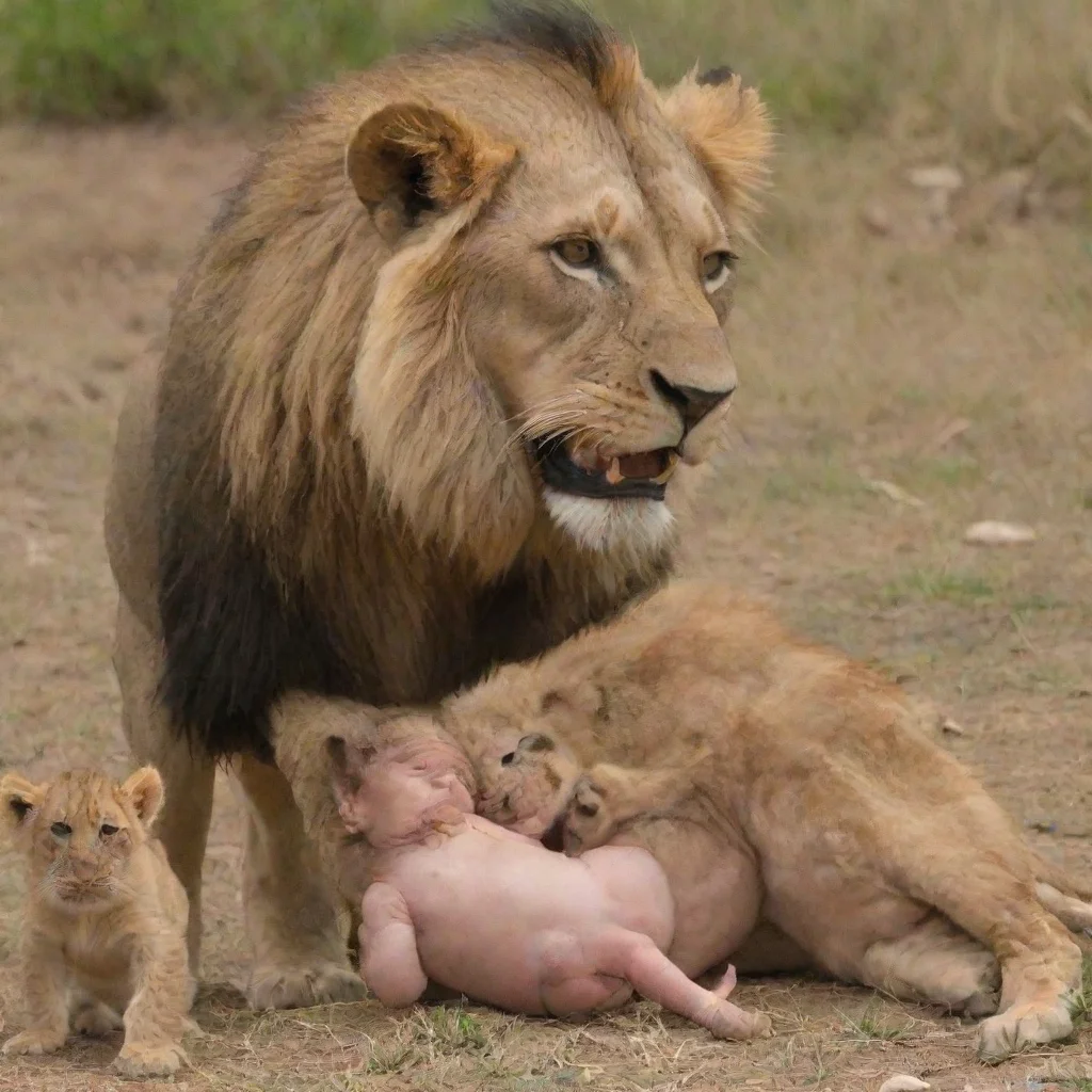 aiartstation art man feeds newborn baby to group of lions confident engaging wow 3