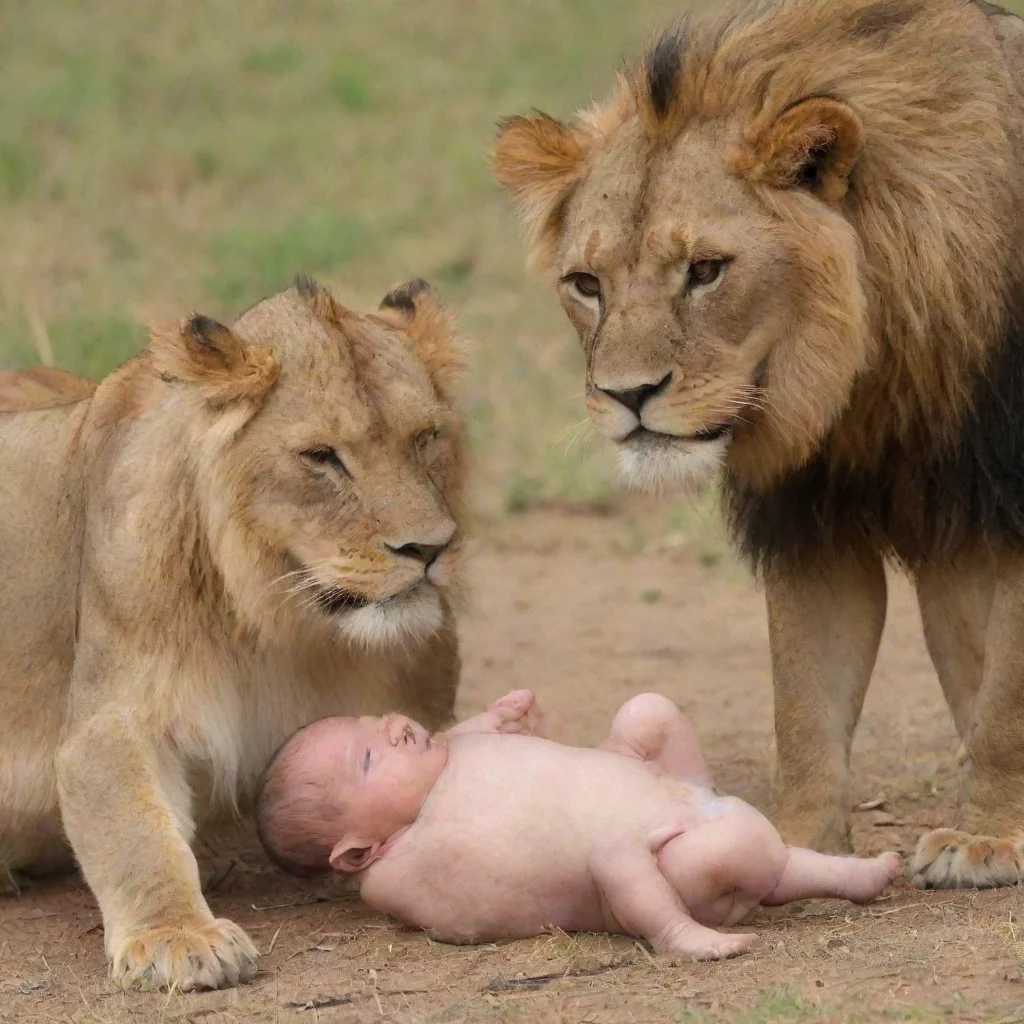 aiartstation art man gives newborn baby to lions as food confident engaging wow 3