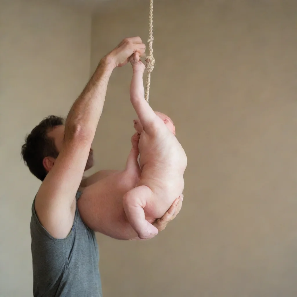 aiartstation art man hanging a newborn baby with a rope confident engaging wow 3
