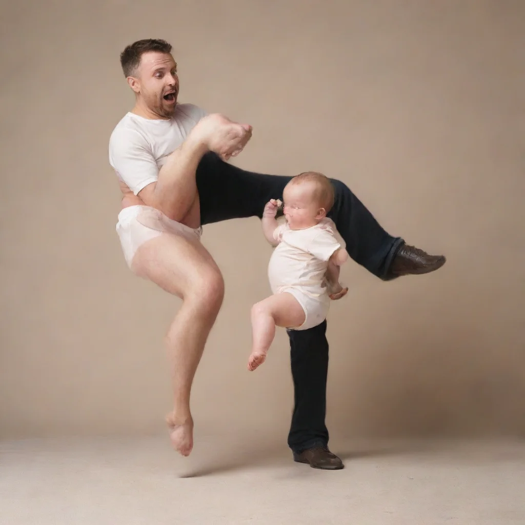 aiartstation art man kicking a baby confident engaging wow 3