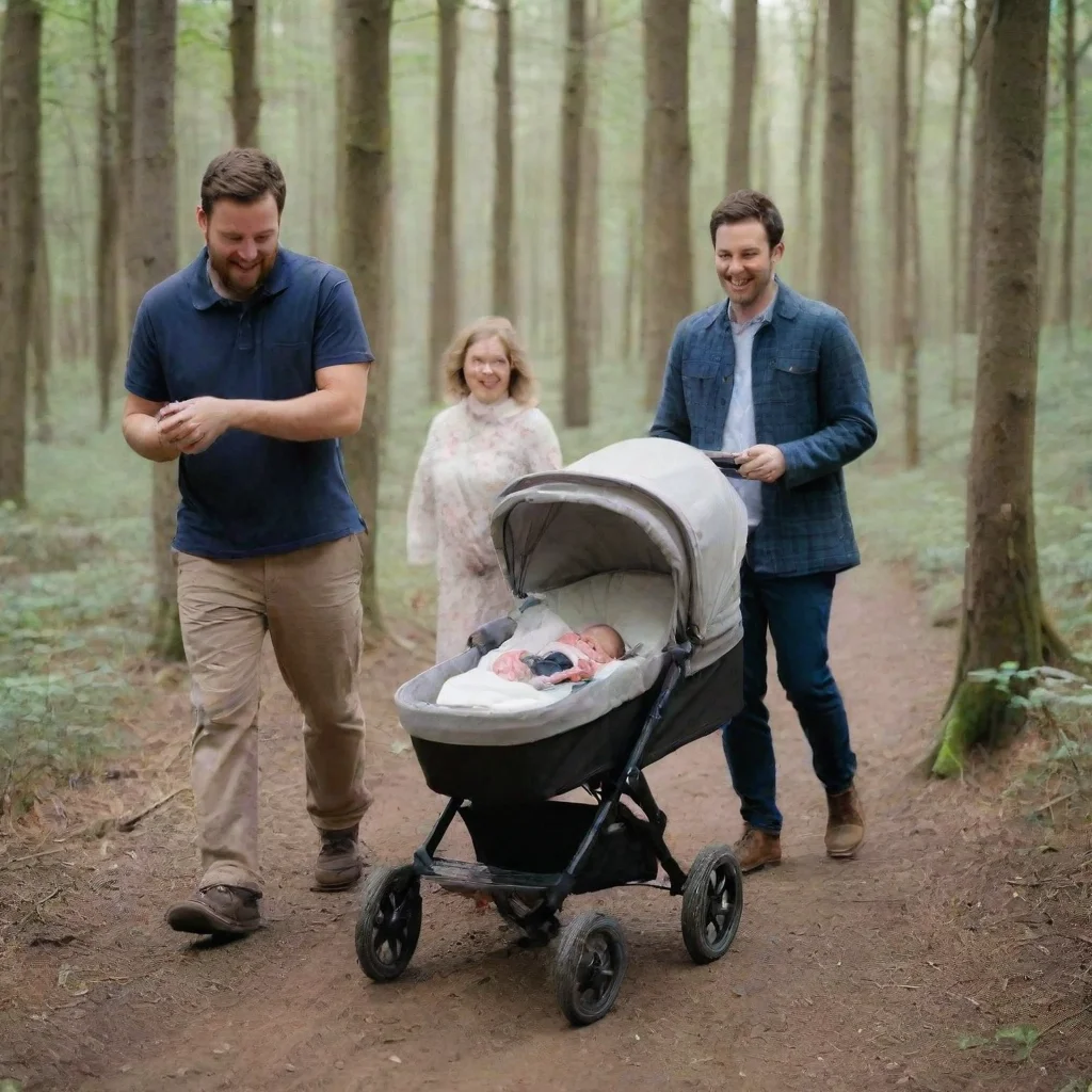 aiartstation art man leaving a newborn baby in a buggy in the woods while other people laugh confident engaging wow 3