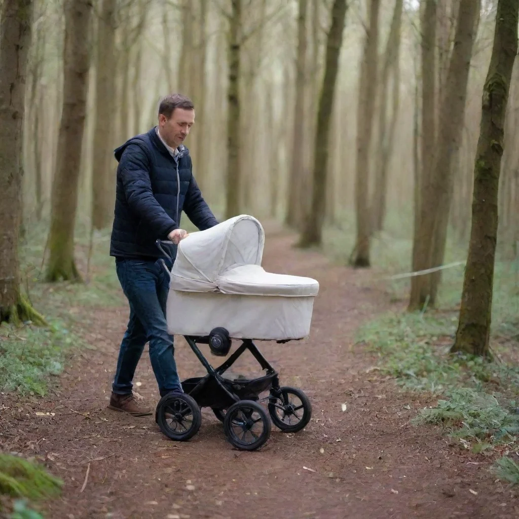 aiartstation art man leaving a newborn baby in a pram in the woods confident engaging wow 3