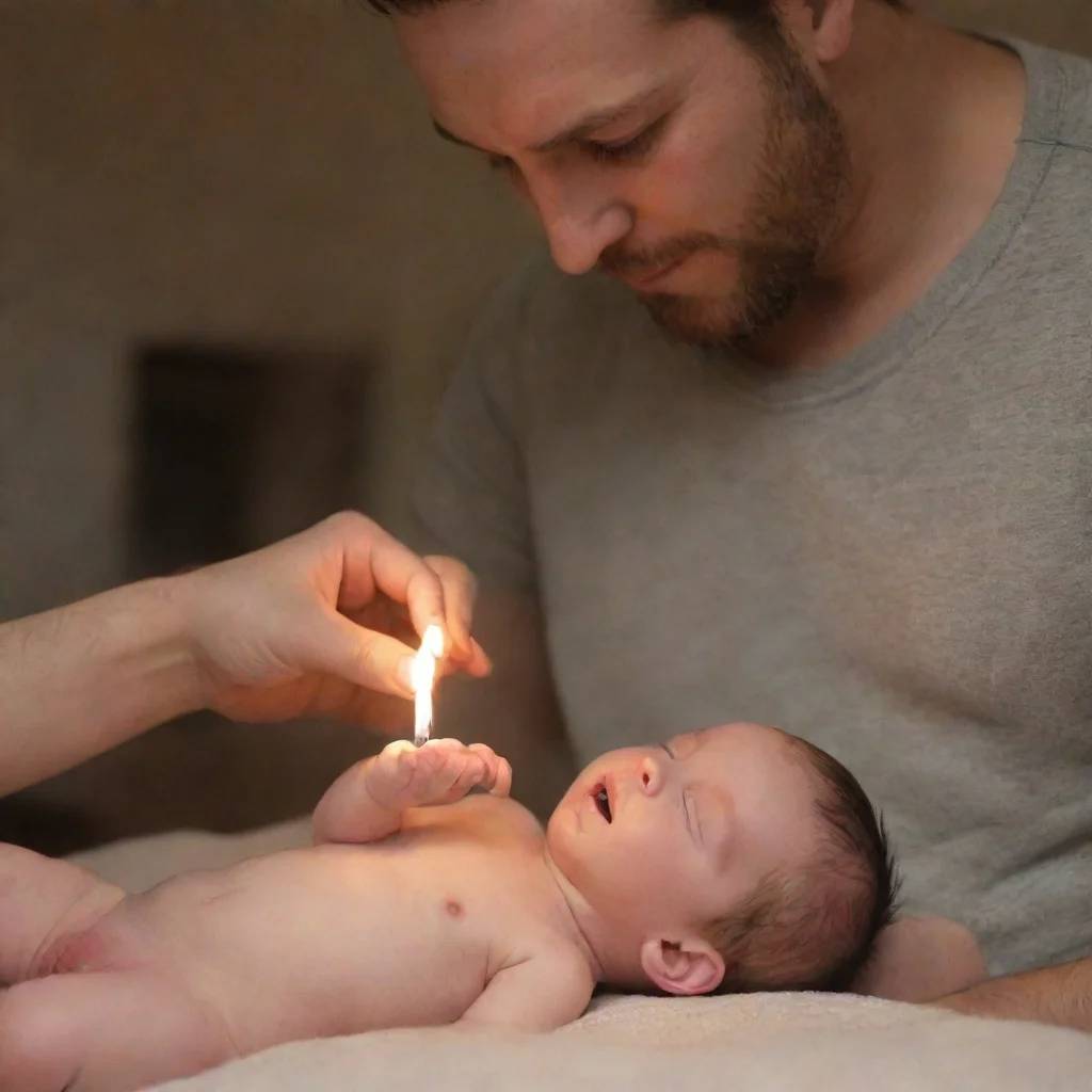 aiartstation art man lighting matches on a newborn baby confident engaging wow 3