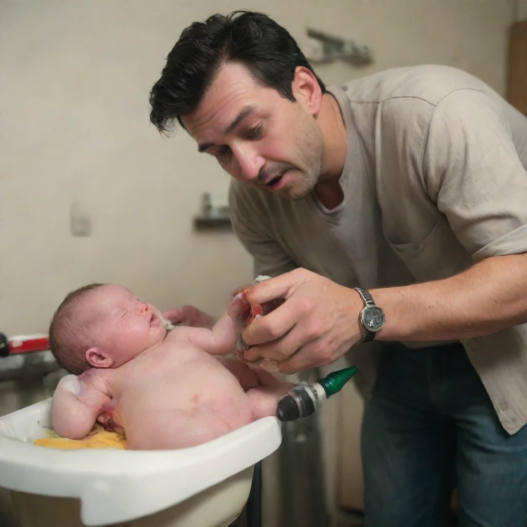 aiartstation art man pouring gasoline over a newborn baby confident engaging wow 3