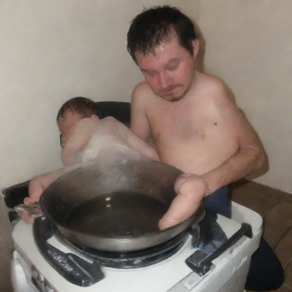 aiartstation art man puts newborn baby in to pot on cooker to cook confident engaging wow 3