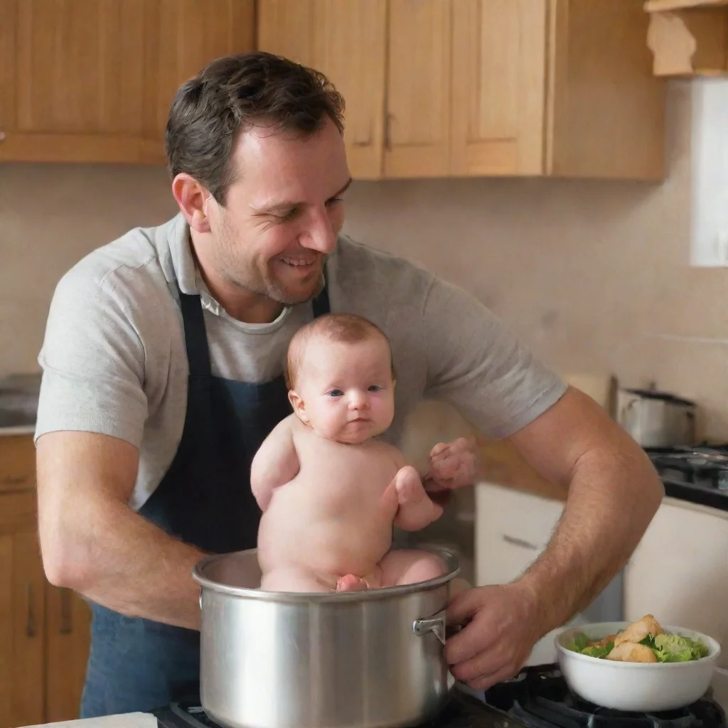 aiartstation art man putting a baby in a cooking pot confident engaging wow 3