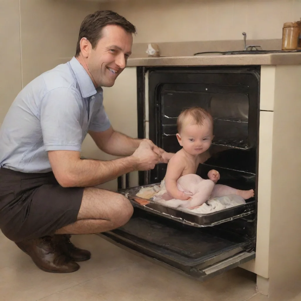 aiartstation art man putting a baby in a oven confident engaging wow 3