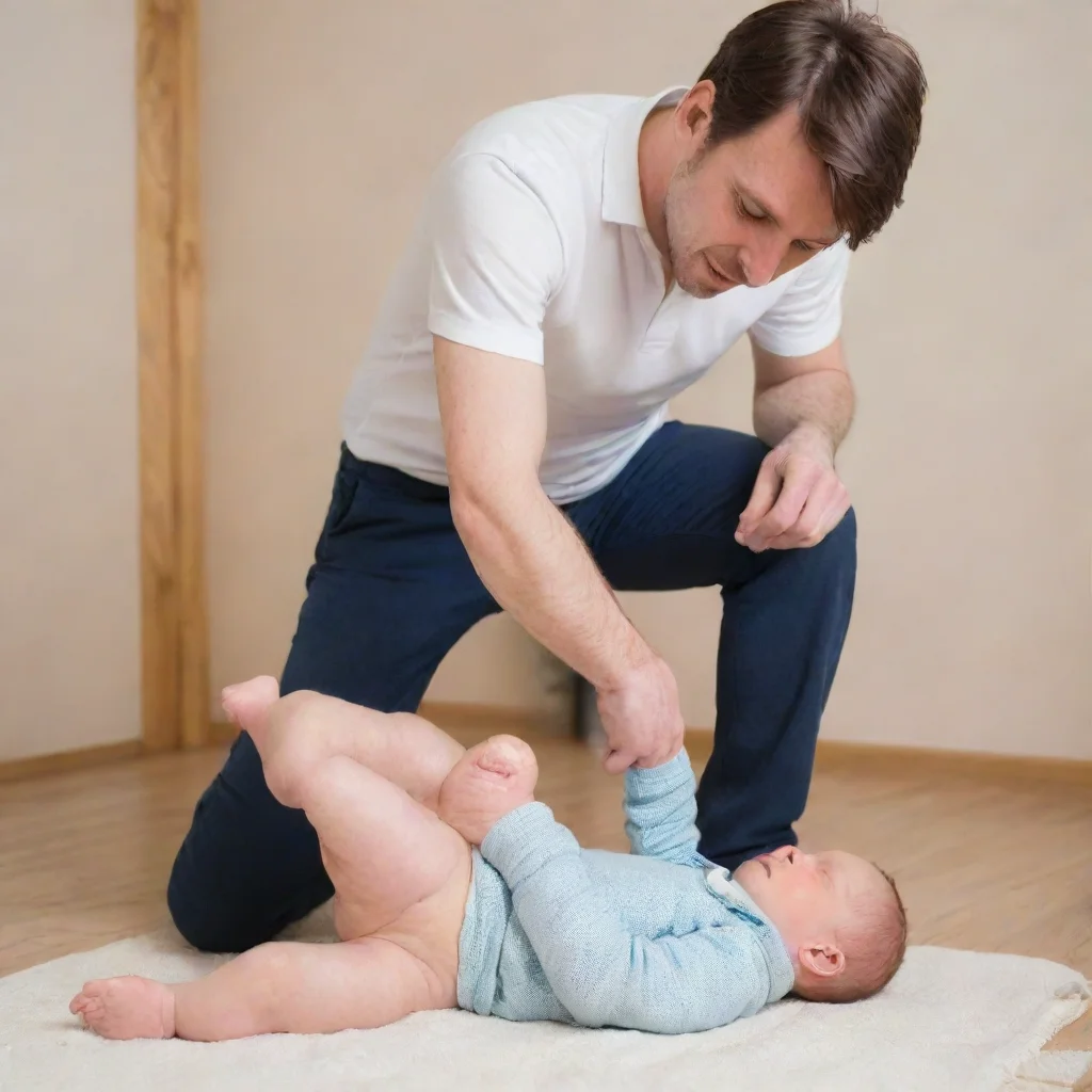 aiartstation art man putting a newborn baby down his trousers confident engaging wow 3