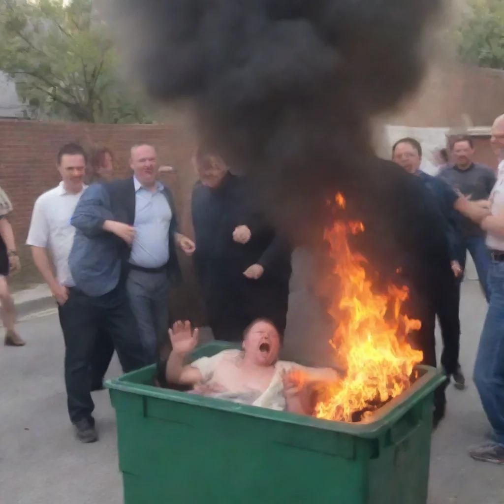 aiartstation art man putting newborn baby in a dumpster on fire while other people laugh confident engaging wow 3