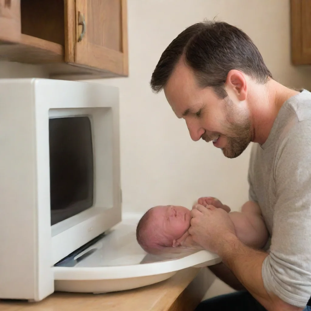 aiartstation art man putting newborn baby in a microwave confident engaging wow 3