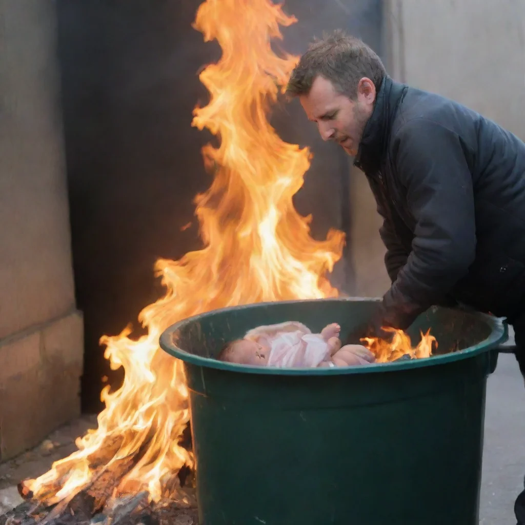aiartstation art man putting newborn baby in the bin on fire confident engaging wow 3