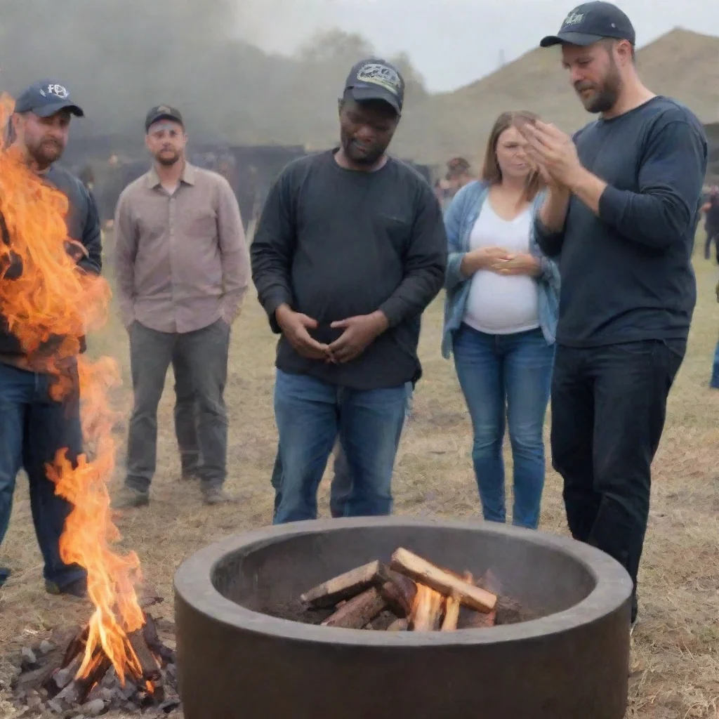 aiartstation art man sacrifices newborn baby in a firepit while other people laugh confident engaging wow 3
