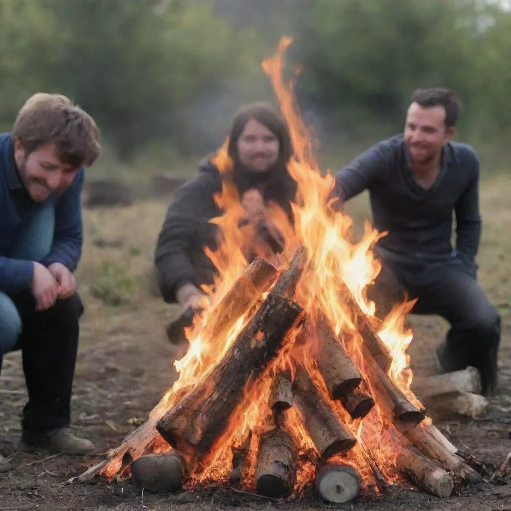 aiartstation art man sacrifices newborn baby on a bonfire while other people laugh confident engaging wow 3
