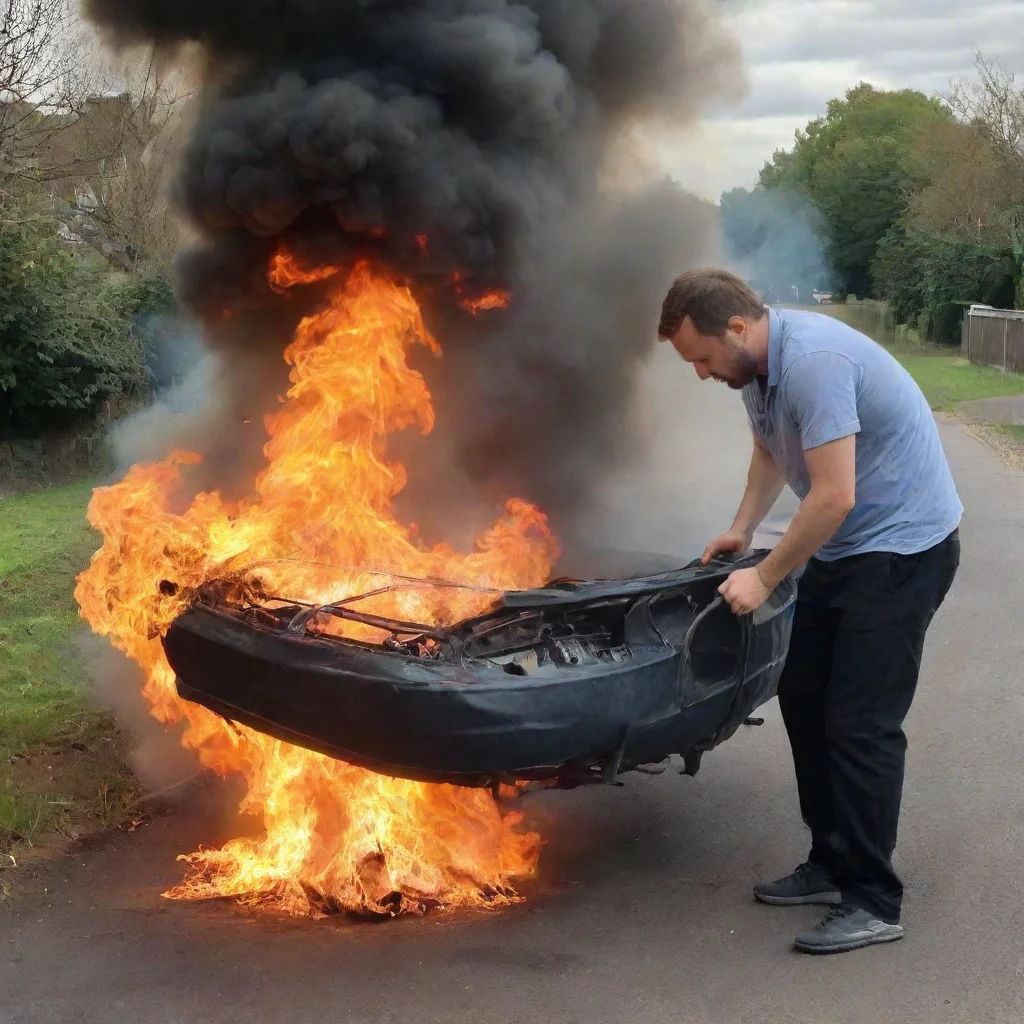 aiartstation art man setting a car on fire with a baby in a moses basket confident engaging wow 3