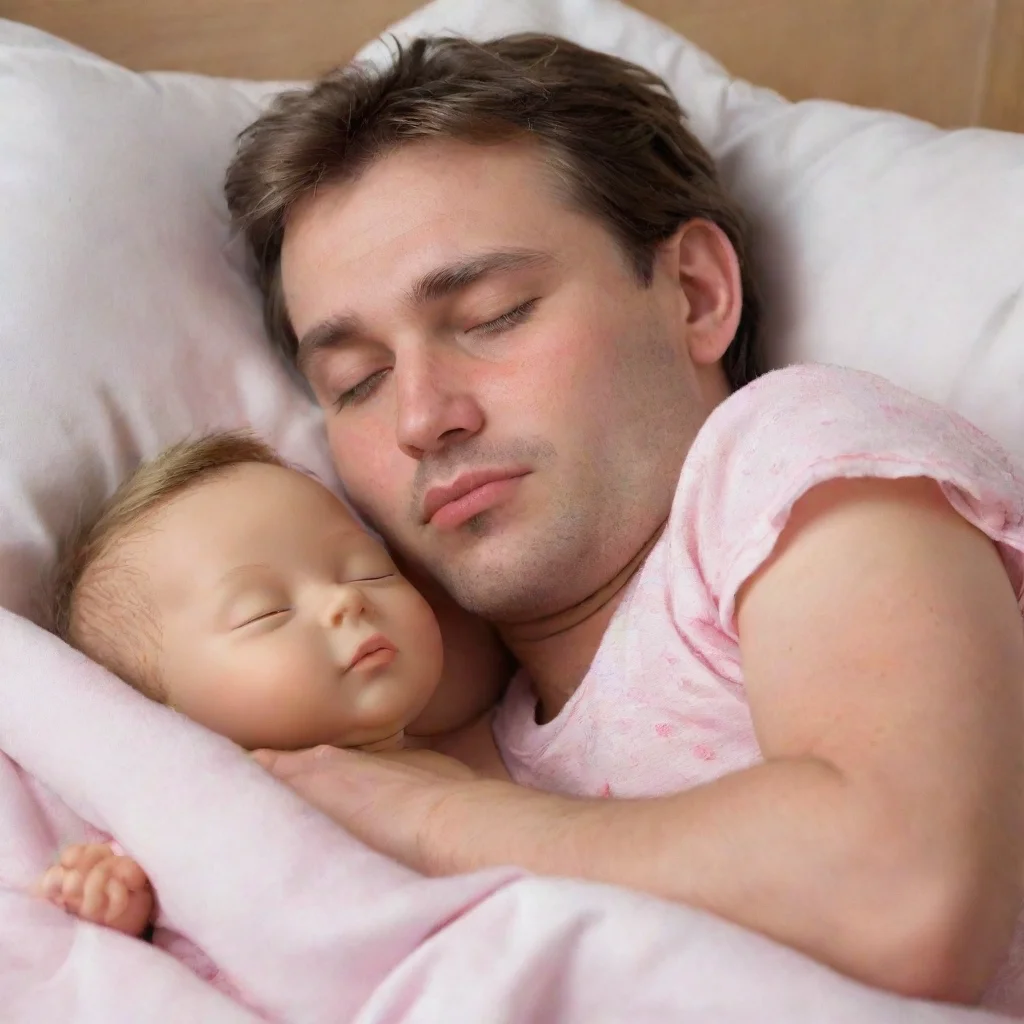 artstation art man sleeping with a baby doll confident engaging wow 3