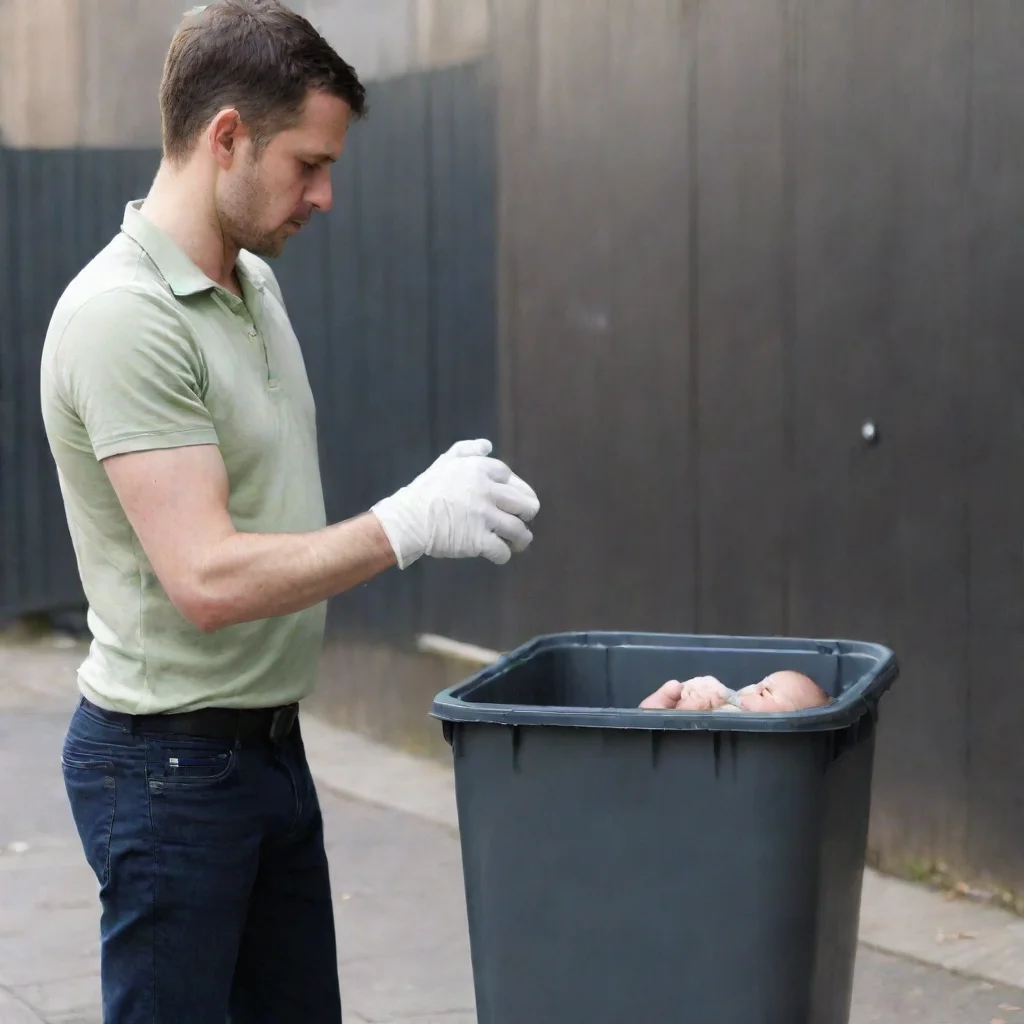 aiartstation art man throwing a newborn baby in the bin confident engaging wow 3