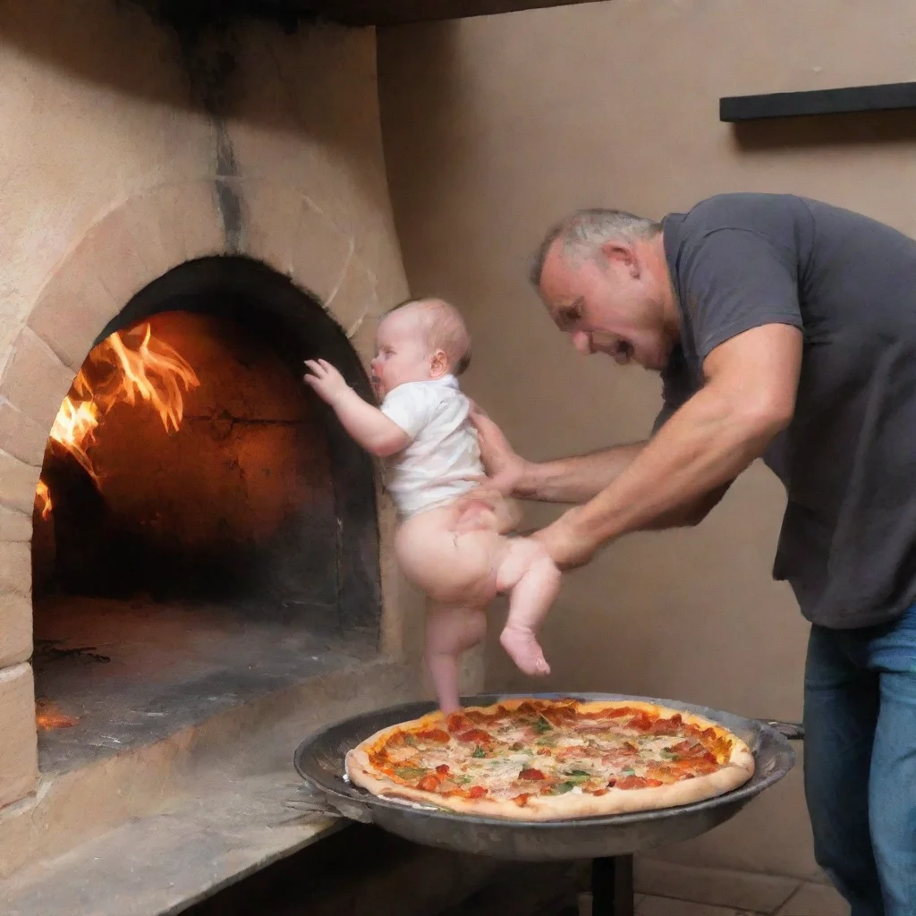 aiartstation art man throwing new born baby in a pizza oven confident engaging wow 3