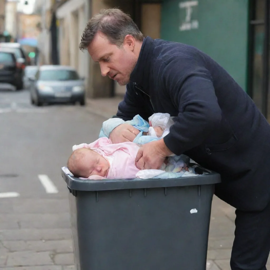 aiartstation art man throwing newborn babies in the bin confident engaging wow 3
