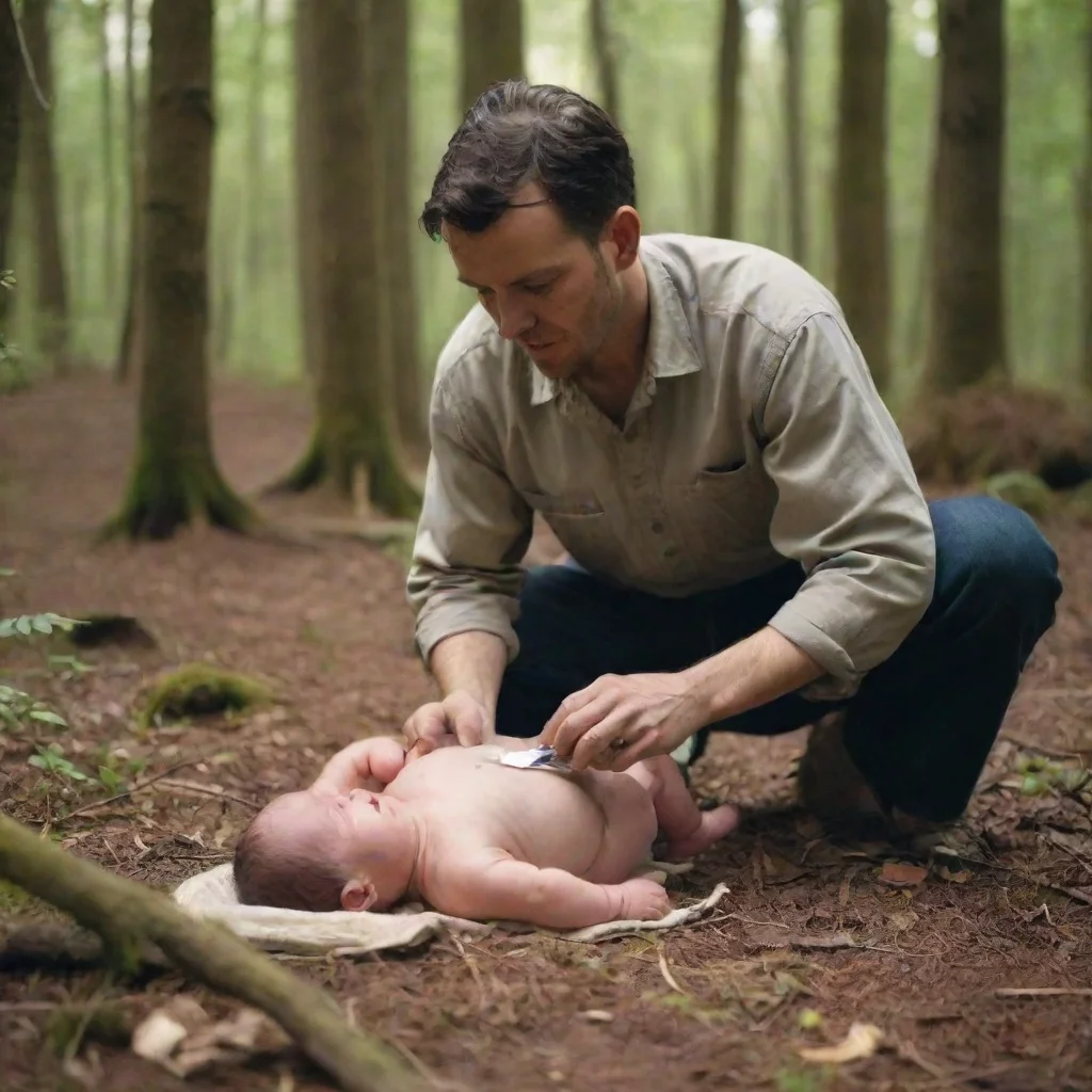 aiartstation art man with knife cutting open a newborn baby in the woods confident engaging wow 3
