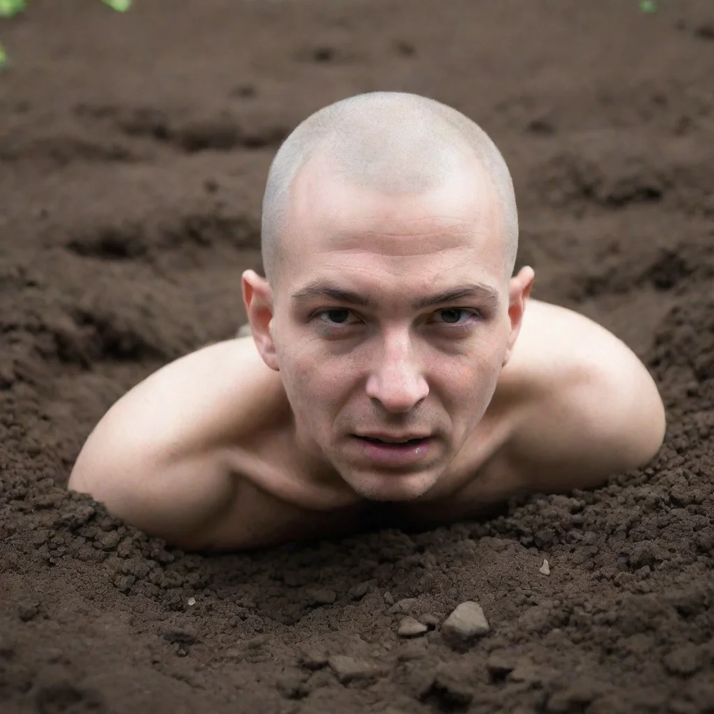 aiartstation art man with shaved head stuck in the ground confident engaging wow 3