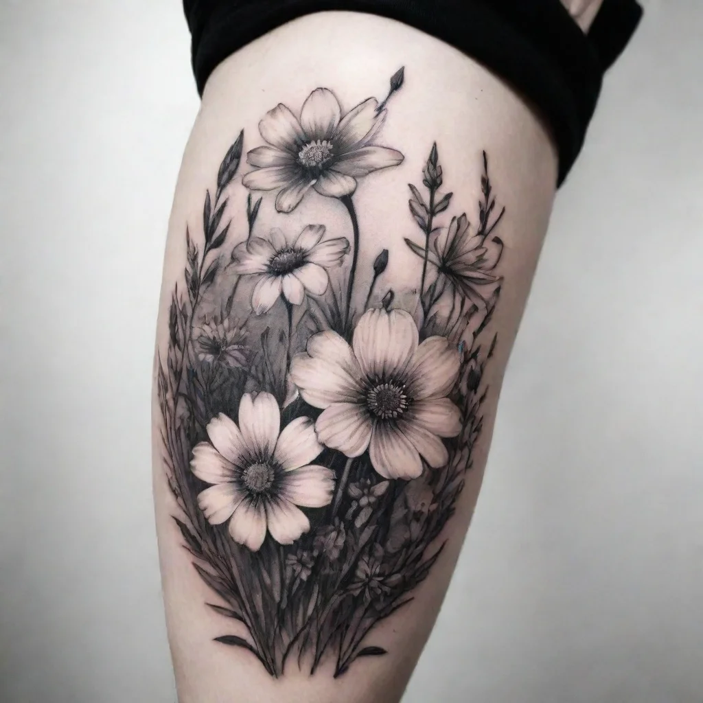 artstation art meadow flowers black and white tattoo confident engaging wow 3