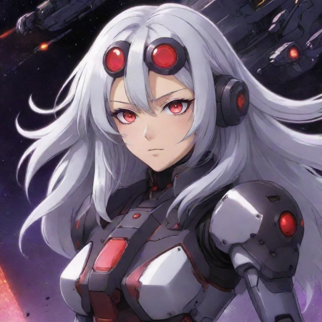 aiartstation art mecha pilot purple red eyes silver hair anime space background lasers confident engaging wow 3