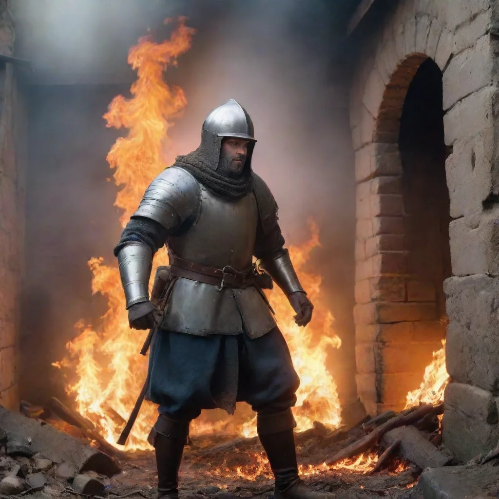 aiartstation art medieval soldier in siege scared of fire confident engaging wow 3