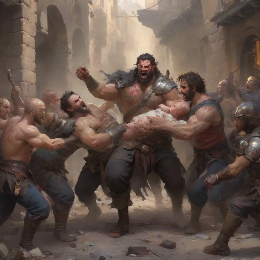 aiartstation art men fighting over a newborn baby in a riot confident engaging wow 3