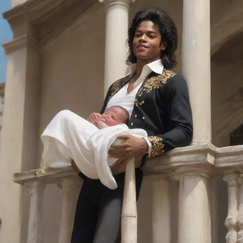 aiartstation art micheal jackson dangling a newborn baby off a balcony confident engaging wow 3
