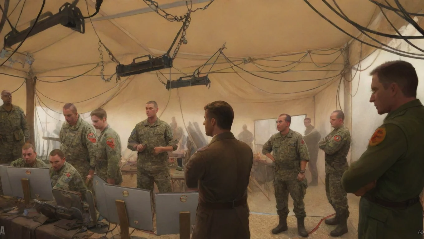 aiartstation art military meeting in a tent confident engaging wow 3