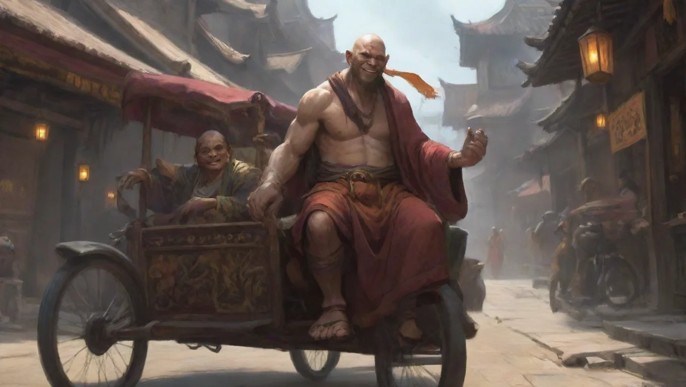 aiartstation art monk king smiles on rickshaw pulled by strong character artstation stunning fantasy art final fantasycore confident engaging wow 3 widescreen