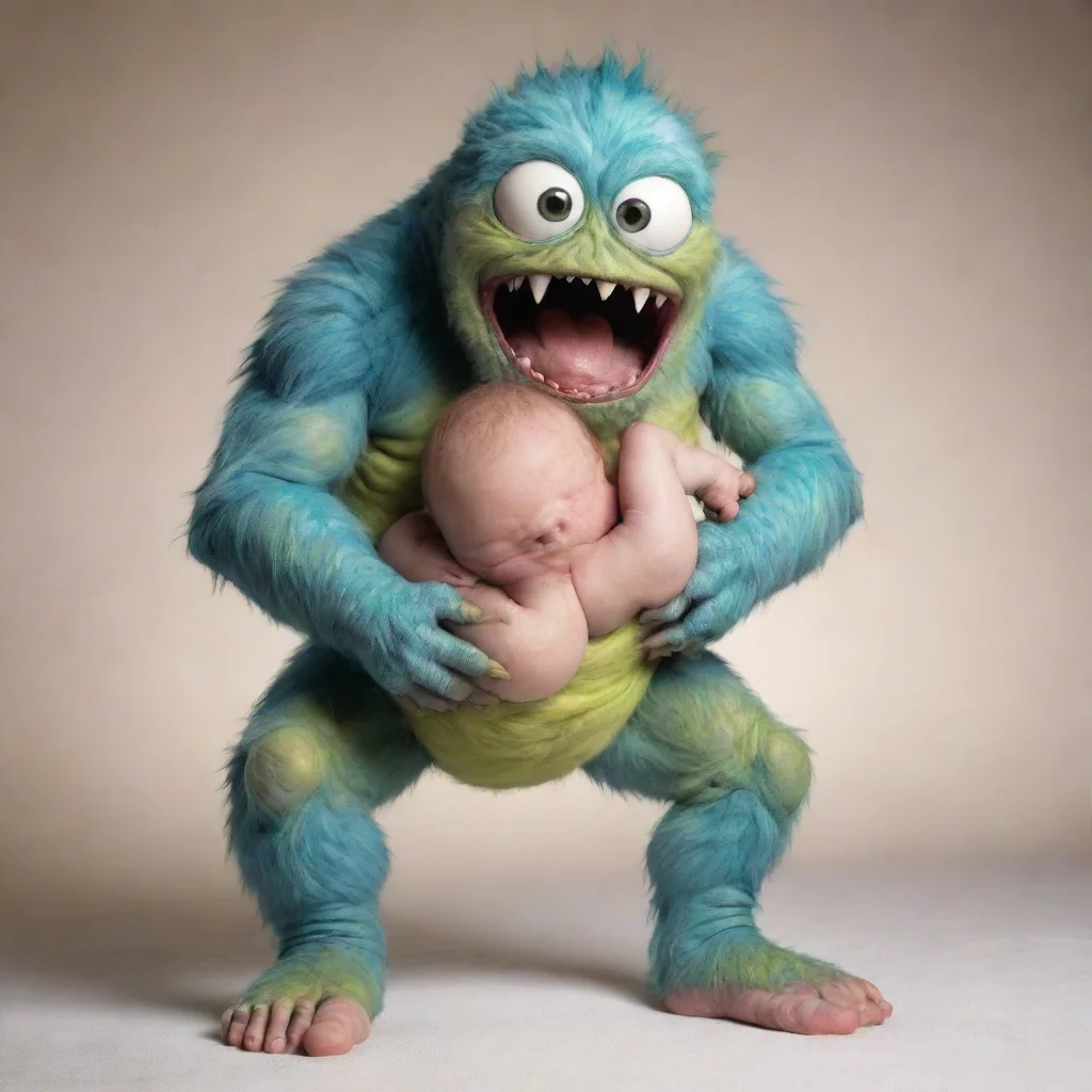 aiartstation art monster holding newborn baby by its legs confident engaging wow 3