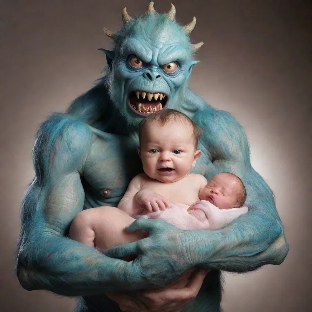 aiartstation art monster holding newborn baby confident engaging wow 3