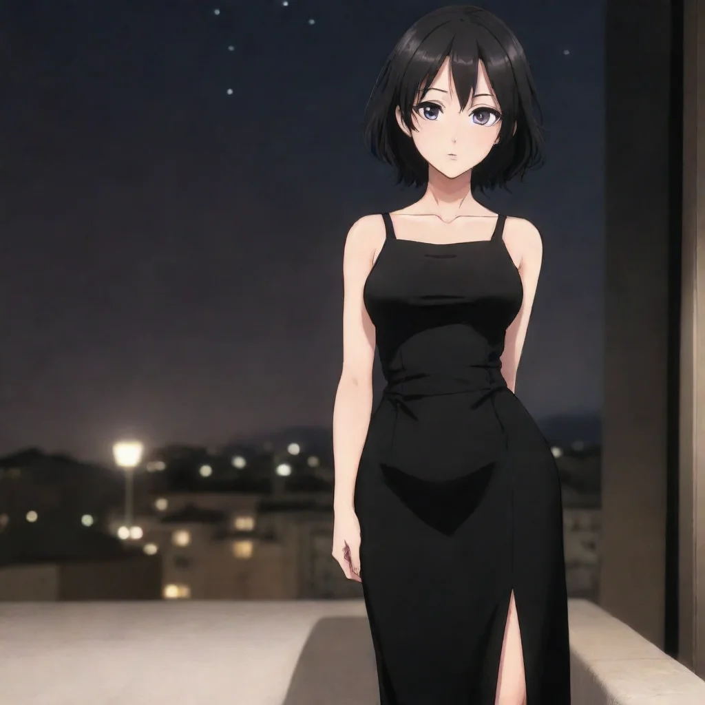 aiartstation art my anime mom in a black dress at night ready to date me confident engaging wow 3