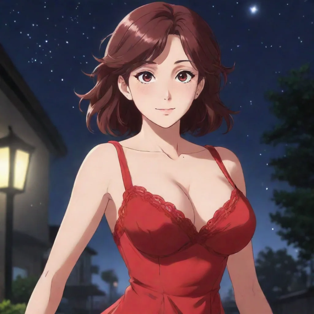 aiartstation art my anime mom in a red dress at night confident engaging wow 3