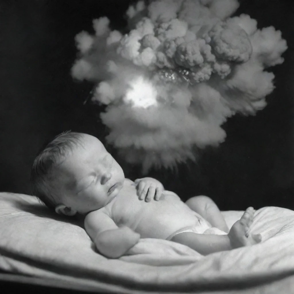 aiartstation art newborn baby getting hit by a atomic bomb confident engaging wow 3