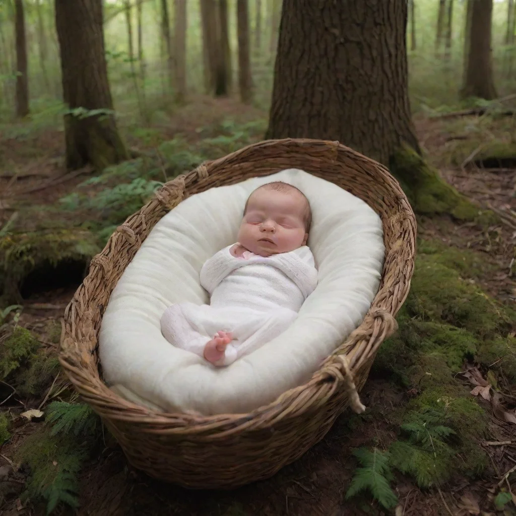 aiartstation art newborn baby in a moses basket left in the woods confident engaging wow 3