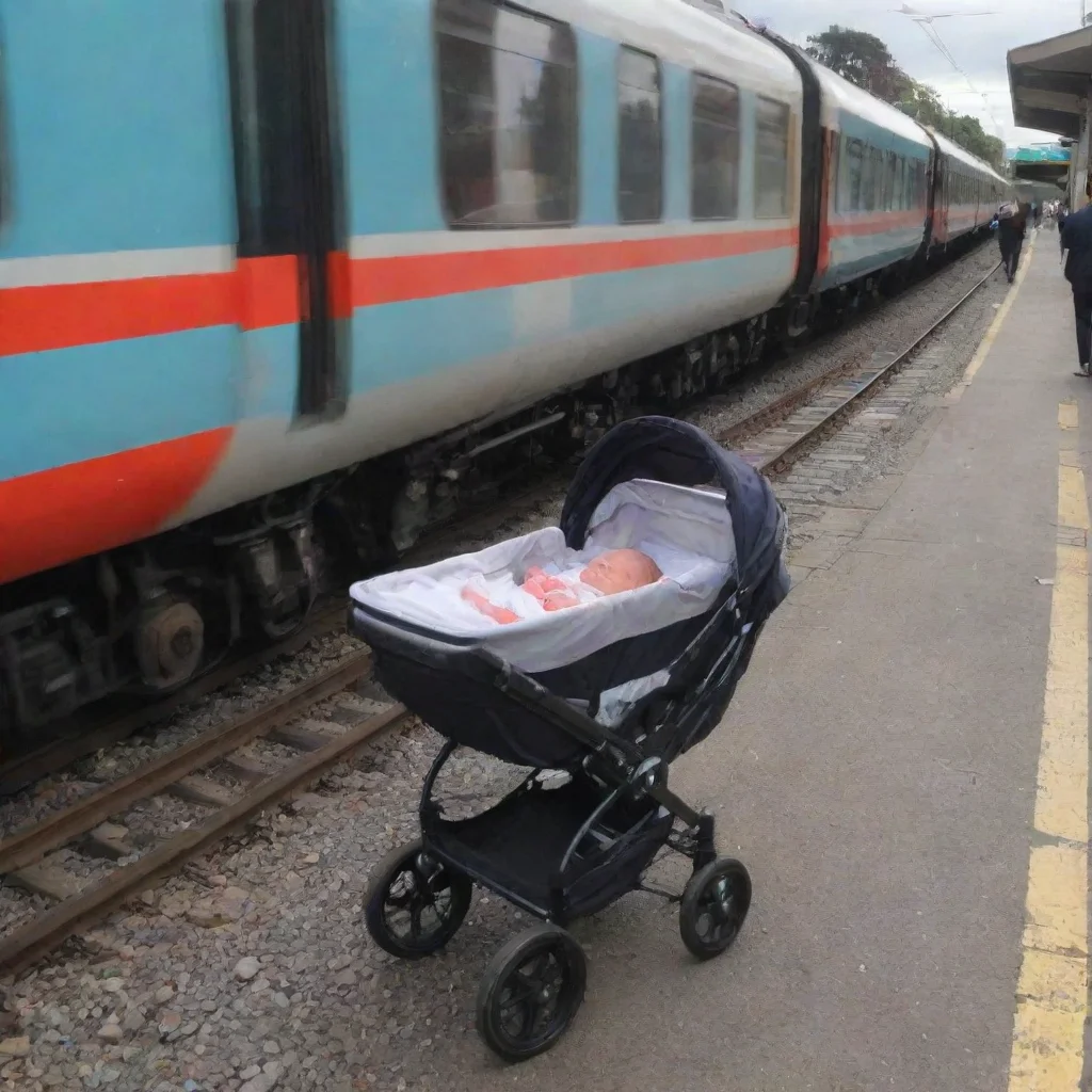 aiartstation art newborn baby in a pram hit by a train confident engaging wow 3